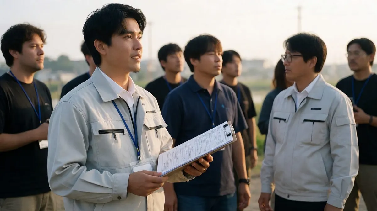 A production assistant holding a clipboard with call sheets on a film set
